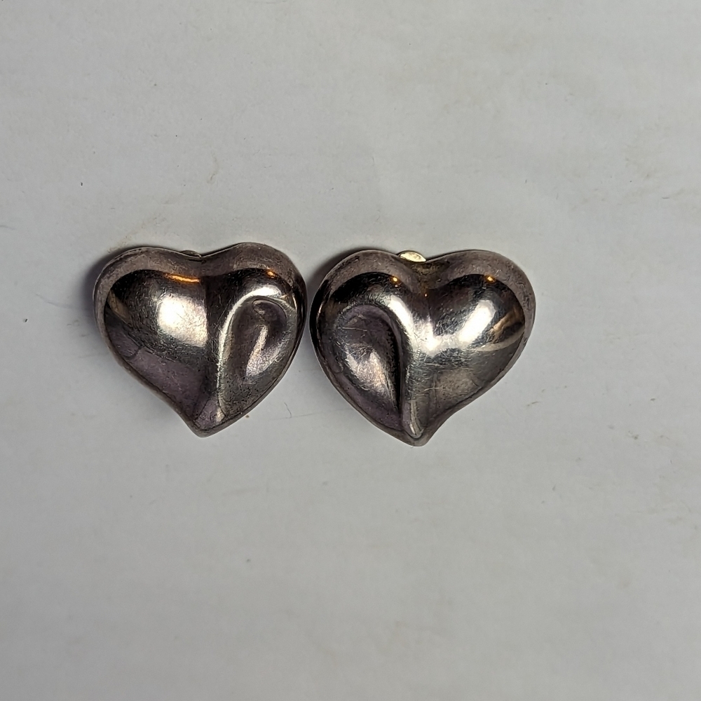 ❤️ Sterling Silver Earrings Mexico 925 Heart Clasp 1" vintage, Valentine's Day